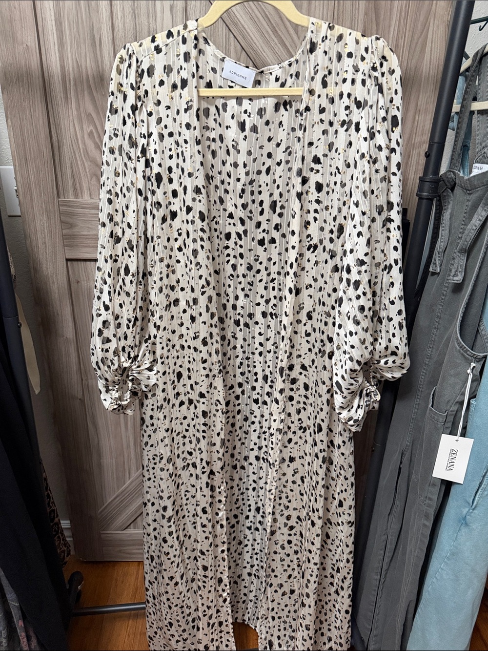 Adrienne Cream Leopard Print Gold Metallic Maxi Dress Size L